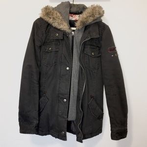 BUFFALO Cargo Utility Jacket Coat Faux Fur Hood