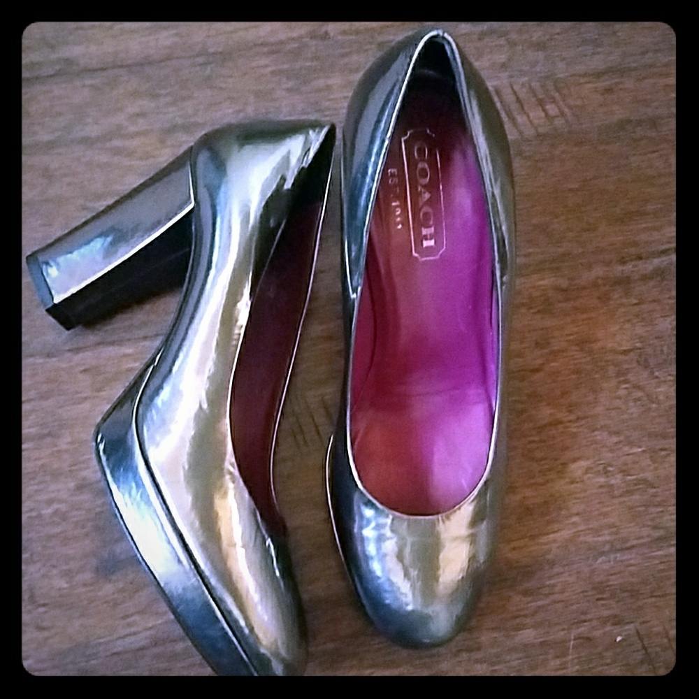 Coach Mirrored Metalic Pumps