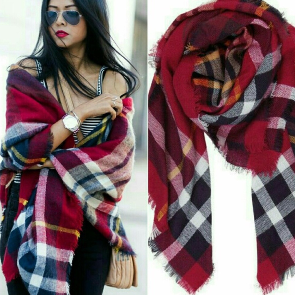🌲🌲🌷New Red Plaid Tartan Blanket Scarf