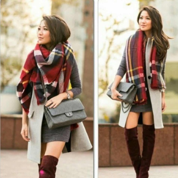 🌲🌲🌷New Red Plaid Tartan Blanket Scarf - Picture 2 of 5