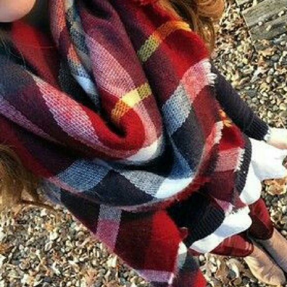 🌲🌲🌷New Red Plaid Tartan Blanket Scarf - Picture 4 of 5