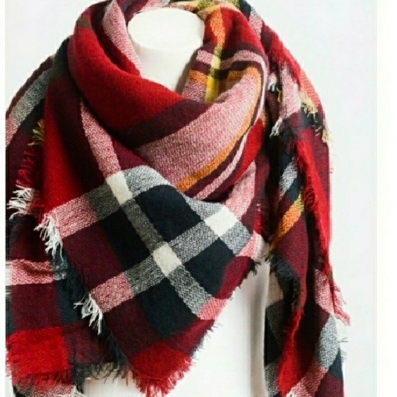🌲🌲🌷New Red Plaid Tartan Blanket Scarf - Picture 3 of 5