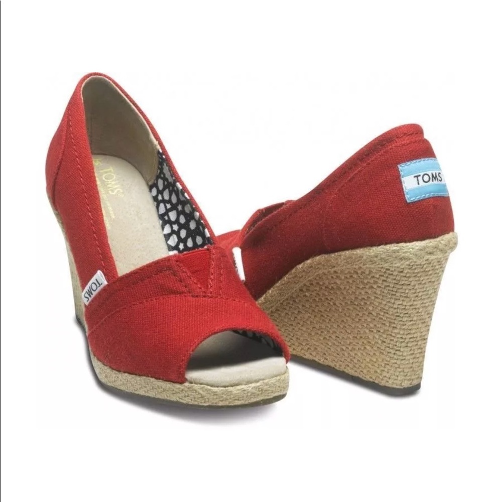 Toms Red Canvas Wedge - New Size 6.5