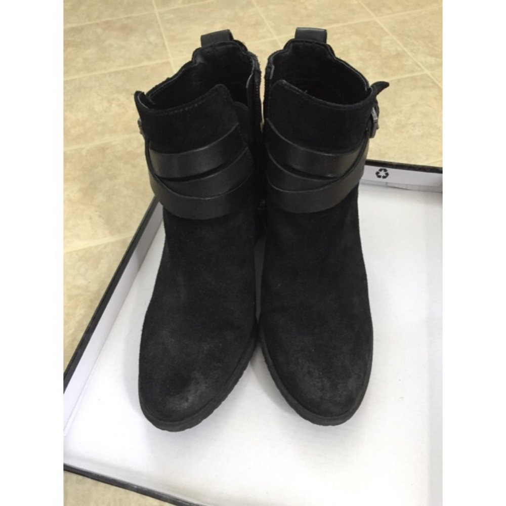 San Edelman Black suede straps heeled boots