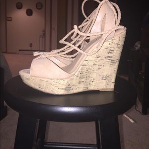 Tan wedges tie up ankle