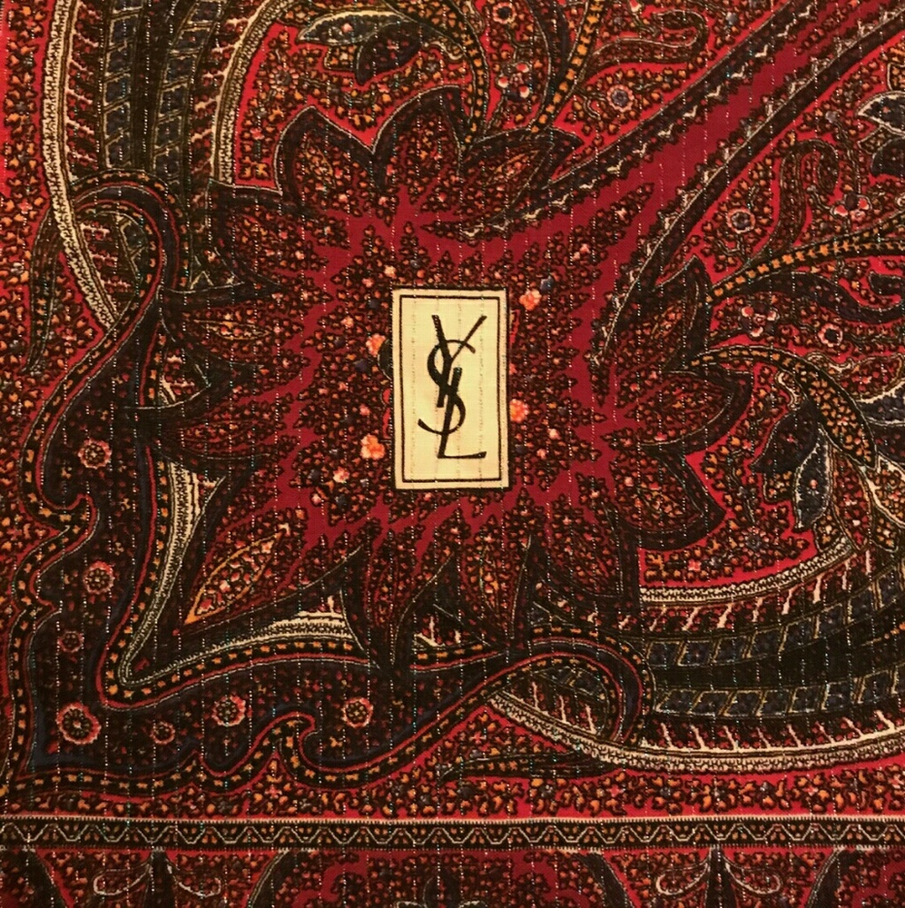 Vintage YSL Challis oversized gold/burgundy scarf - Picture 2 of 4