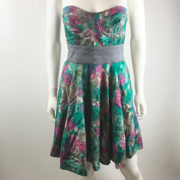 Elizabeth James Strapless Floral Dress Corset Silk - Picture 2 of 9