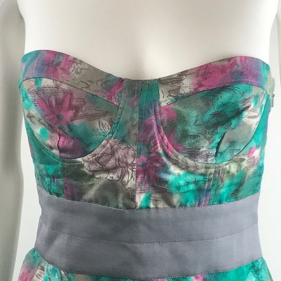 Elizabeth James Strapless Floral Dress Corset Silk - Picture 3 of 9