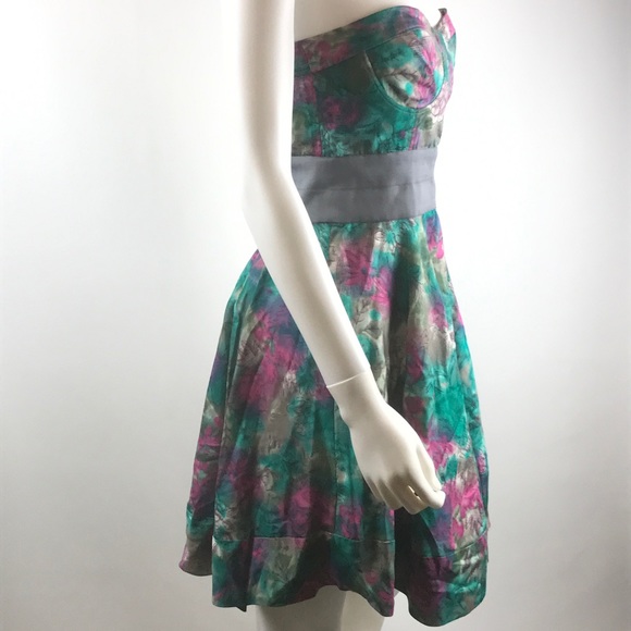 Elizabeth James Strapless Floral Dress Corset Silk - Picture 5 of 9