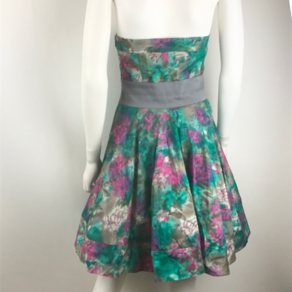 Elizabeth James Strapless Floral Dress Corset Silk - Picture 6 of 9