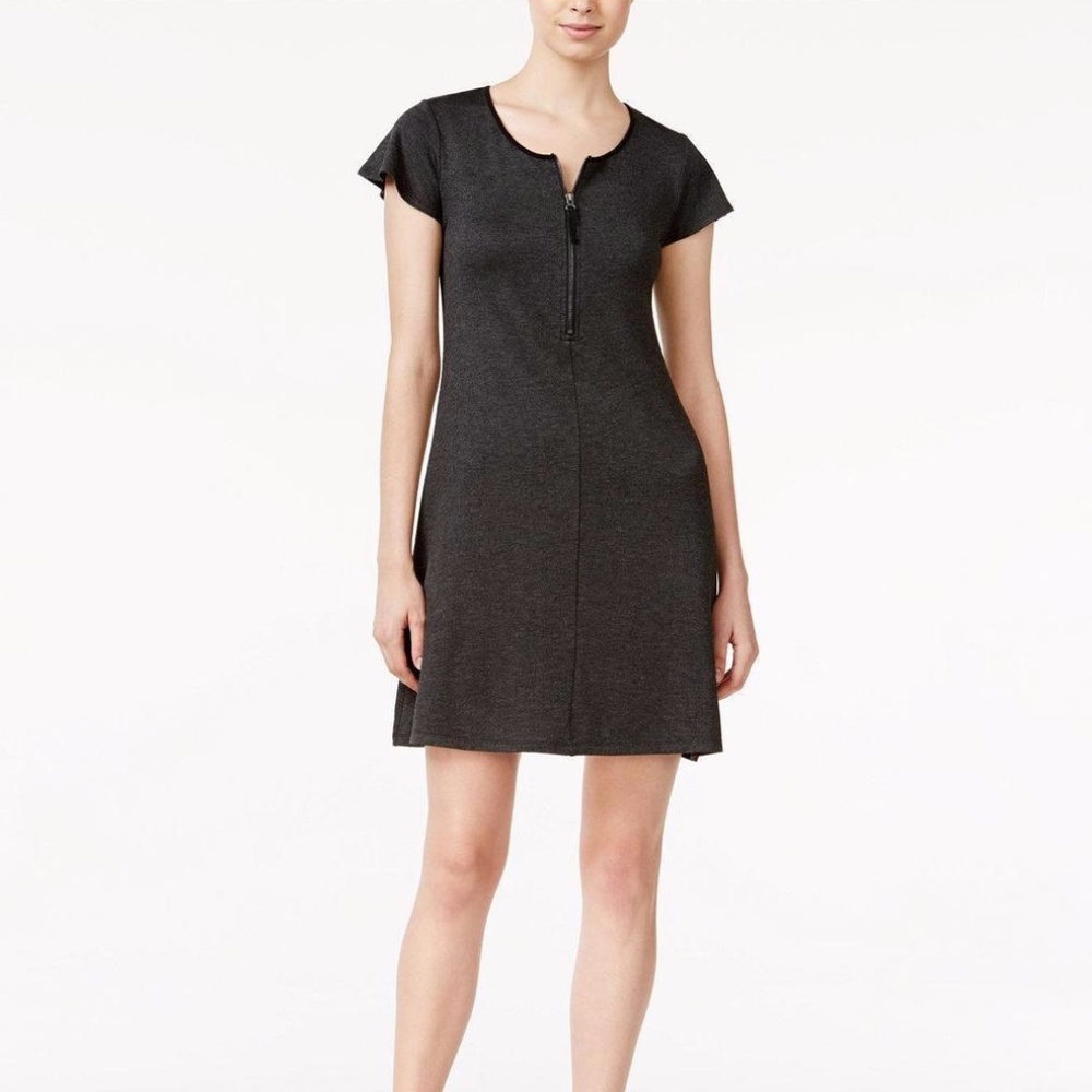 KENSIE Zip T-Shirt Dress Charcoal