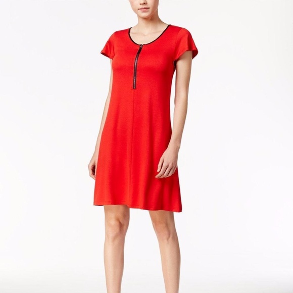 KENSIE Zip T-Shirt Dress Red - Picture 1 of 5