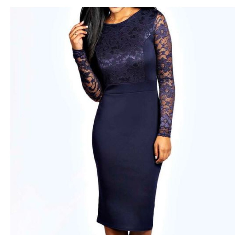 Anna Lace Long sleeve bodycon midi dress