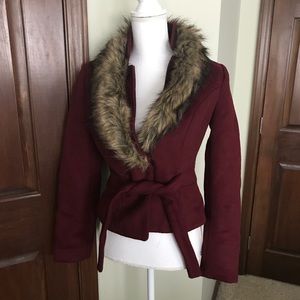 Women's wool blend faux fur collar coat jacket