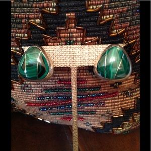 🤑VINTAGE STERLING 9.50 MALACHITE EARRINGS