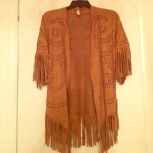 Suede Fringed Cardigan Suede Fringed Cardigan