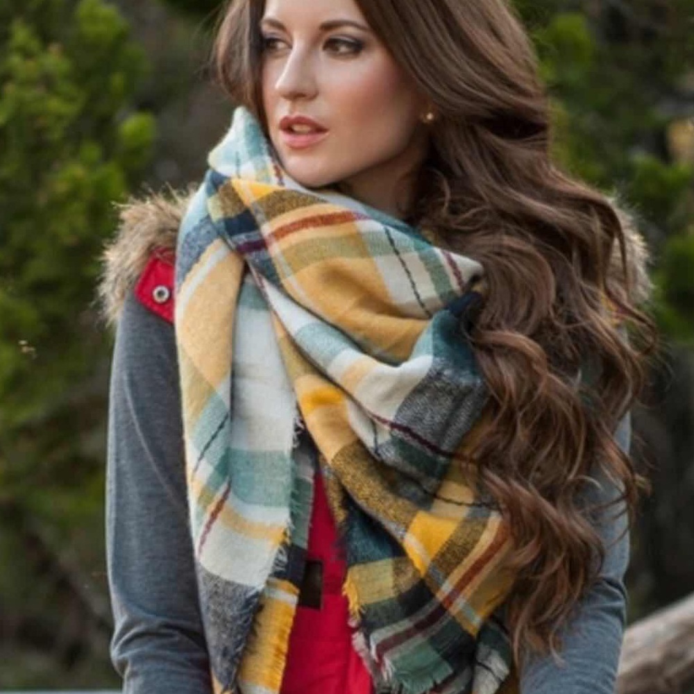 🌲🌲🌷New Yellow Green Tartan Blanket Scarf