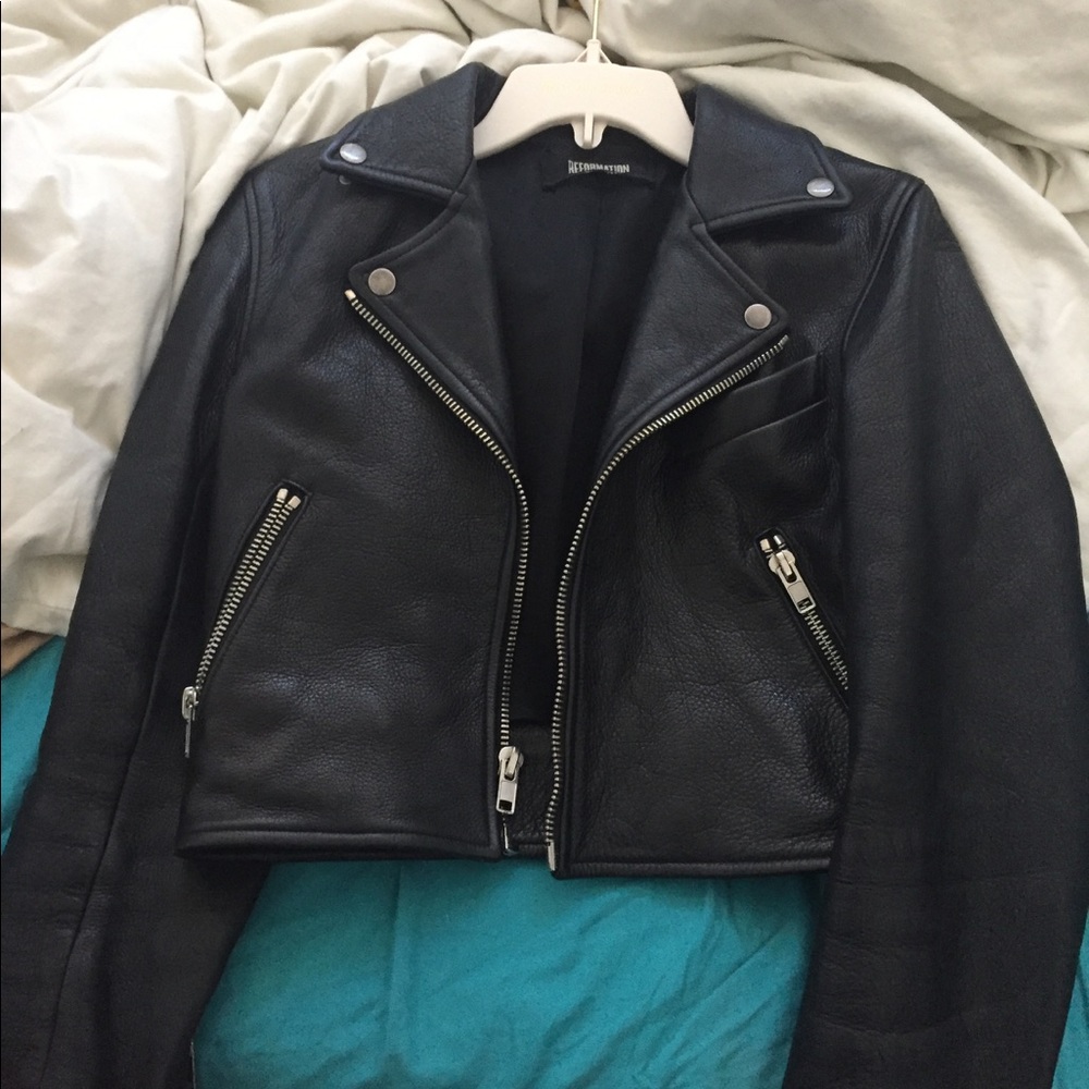 Reformation cropped leather jacket