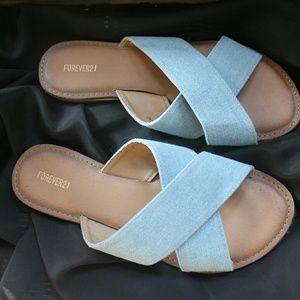 Light Denim Forever 21 Slip On Sandals