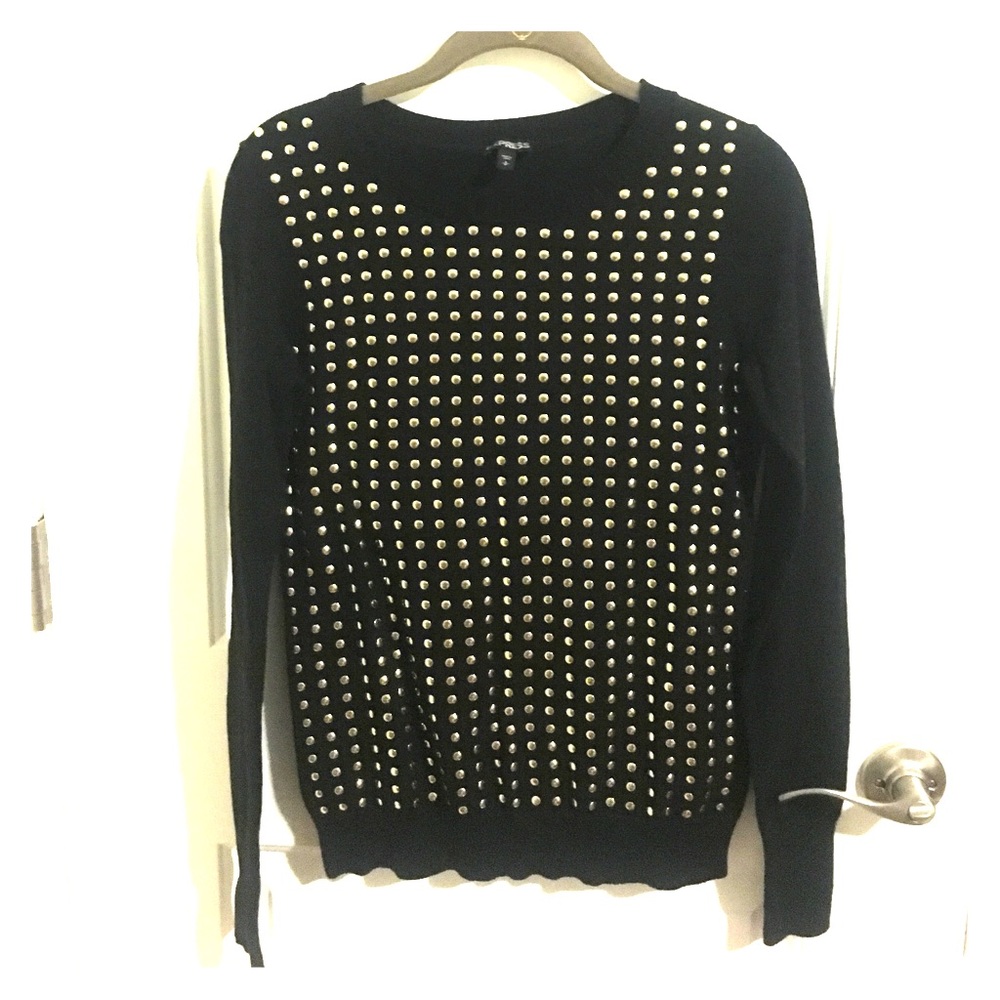 Express black sweater with gold metal dots