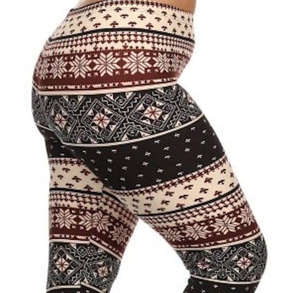 NEW PLUS WINTER SNOW FLAKE LEGGINGS 3X 4X - Picture 2 of 5