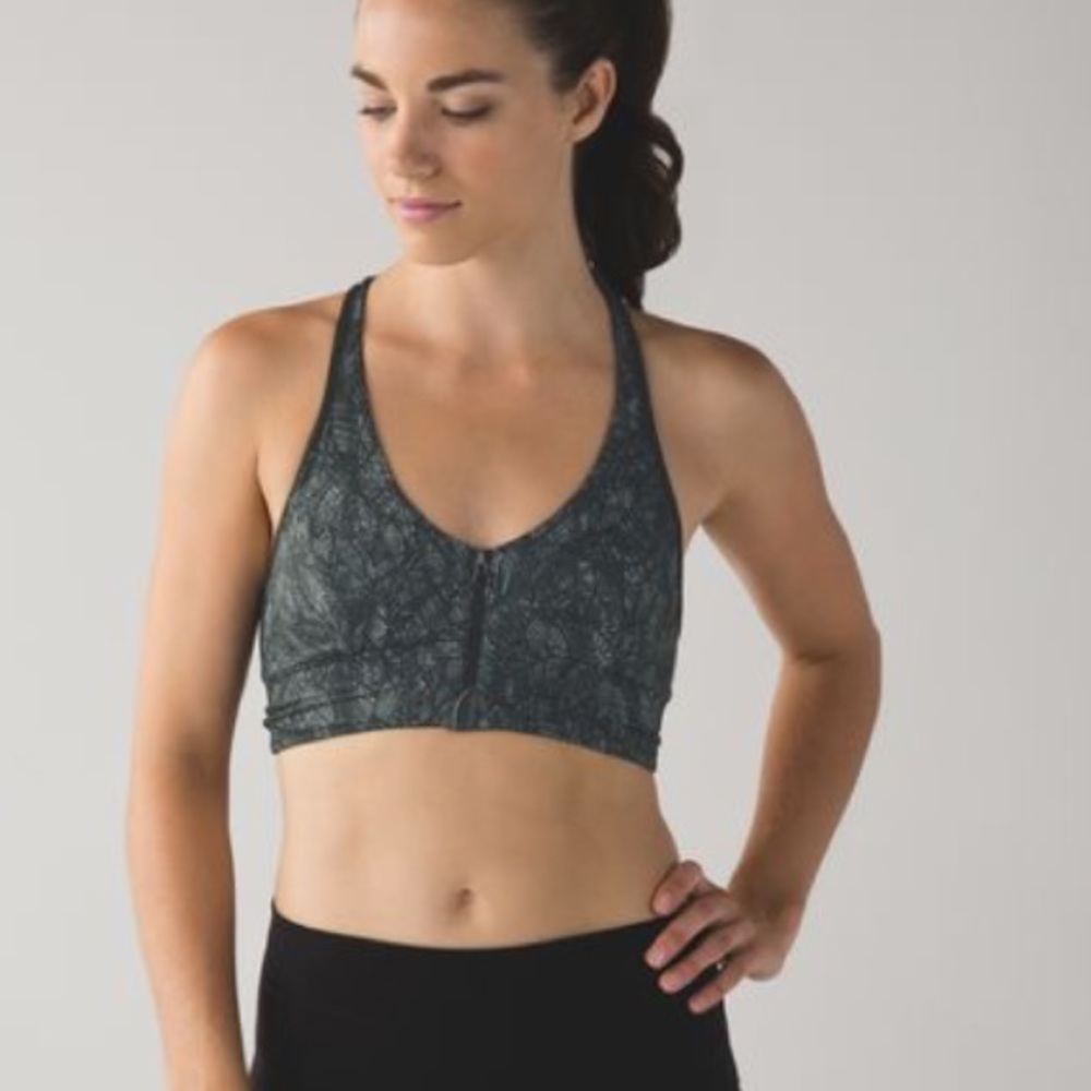 Lululemon zip front leaf print sports bra