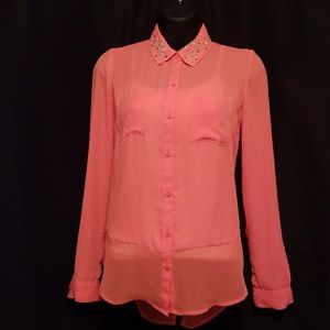 Sheer Coral Button Down Blouse