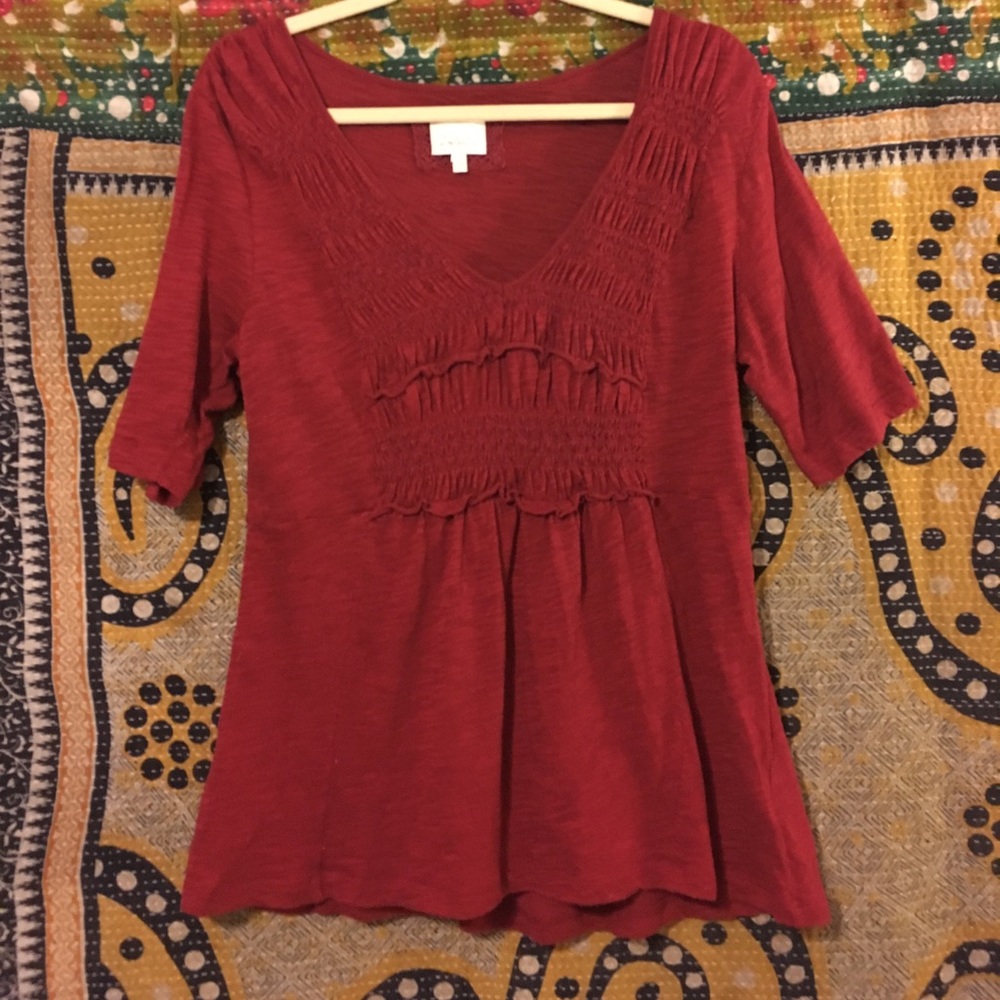 Deletta Burgundy Ruffle Top