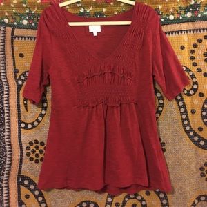 Deletta Burgundy Ruffle Top