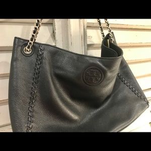 Tory burch Marion chain black pebble leather tote Tory burch Marion chain black pebble leather tote