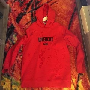 Givenchy red distressed logo print hoodie