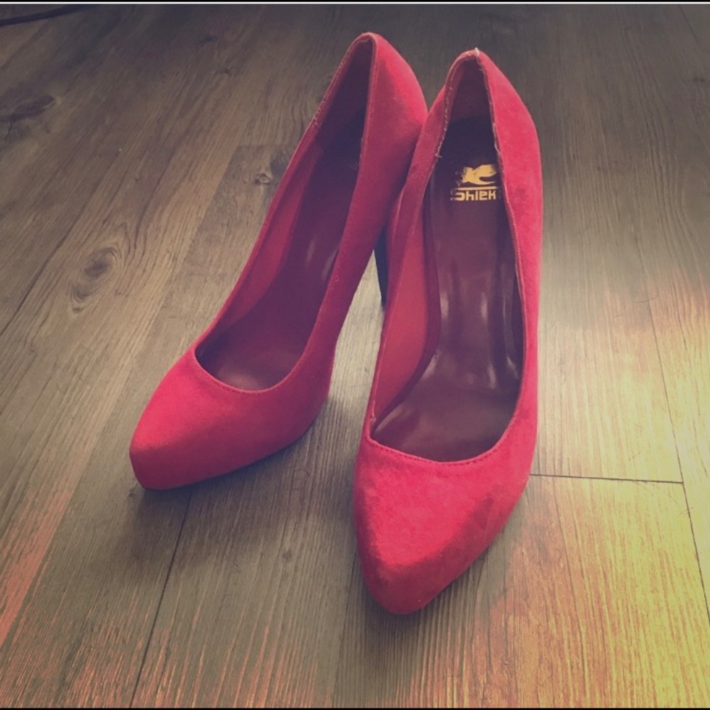 Red suede heels
