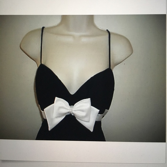 Vintage Dresses - Vintage Black Velvet Mini dress with bow Vintage Dresses - Vintage Black Velvet Mini dress with bow