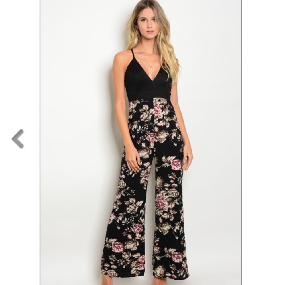 Black Floral Jumpsuit - Picture 2 of 6