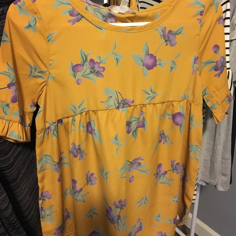 Mustard floral short sleeve blouse top shirt