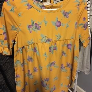 Mustard floral short sleeve blouse top shirt