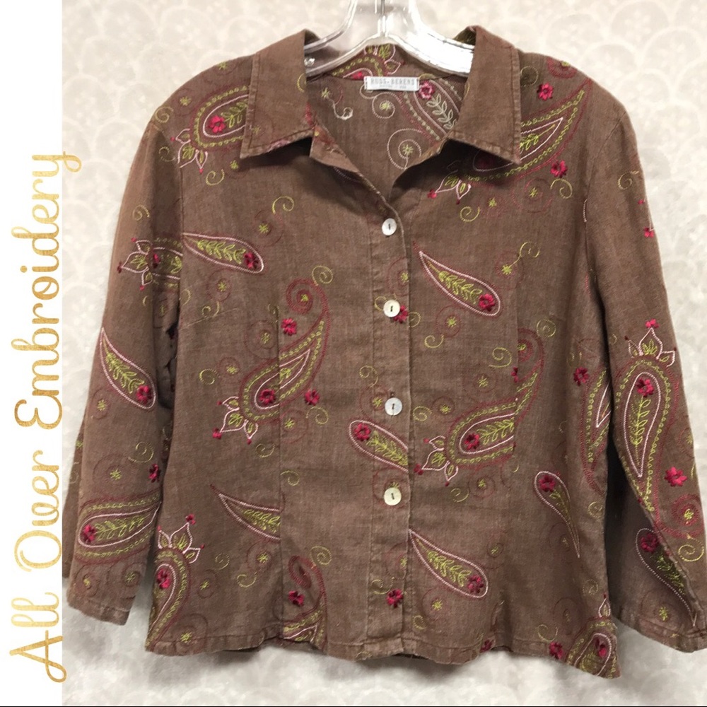 Russ Berens Embroidered All Over Top size S