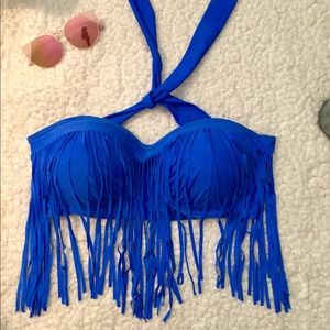 Blue fringe bikini top