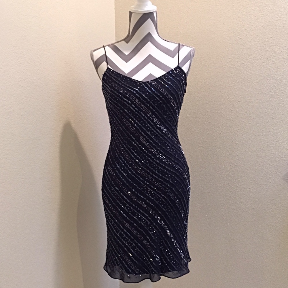 Adrianna Papell Short Navy Beaded cocktail dress