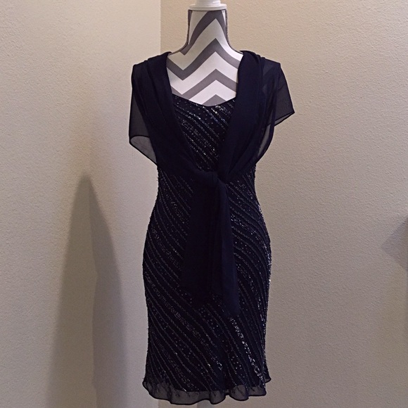 Adrianna Papell Short Navy Beaded cocktail dress - Picture 4 of 5