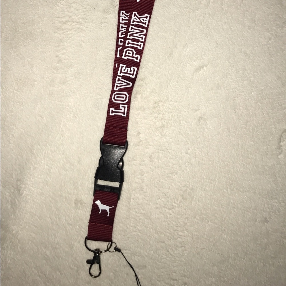 Maroon and white lanyard