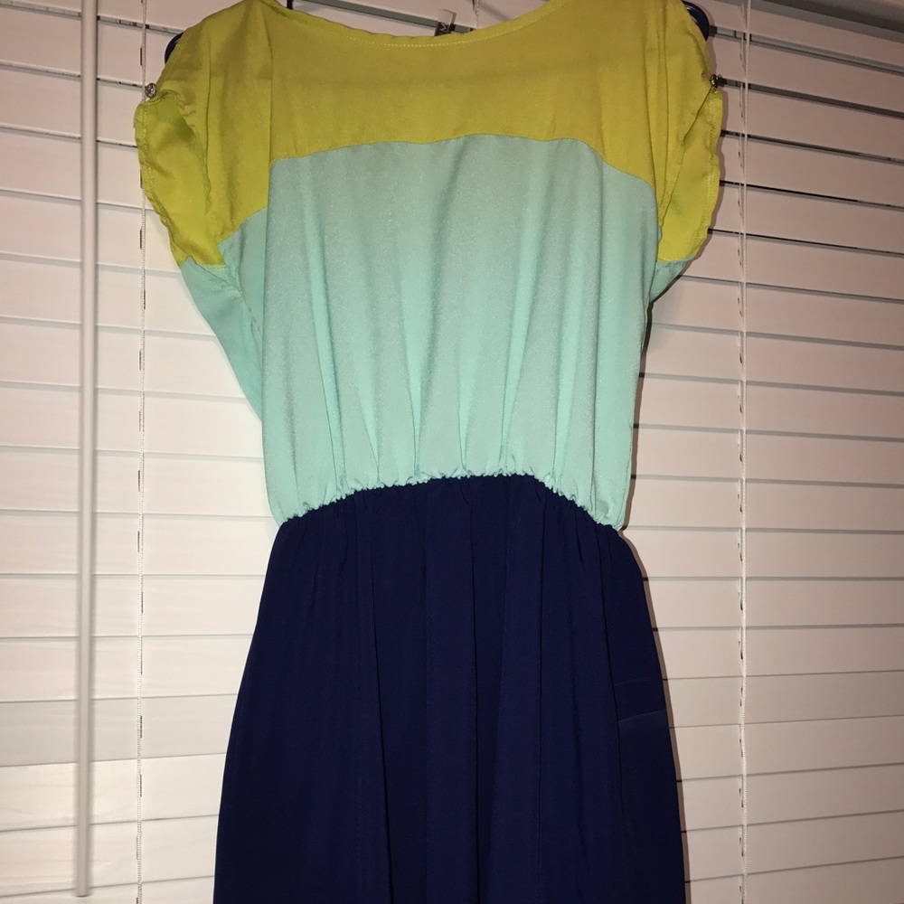 Lime green,light blue, and royal blue medium dress