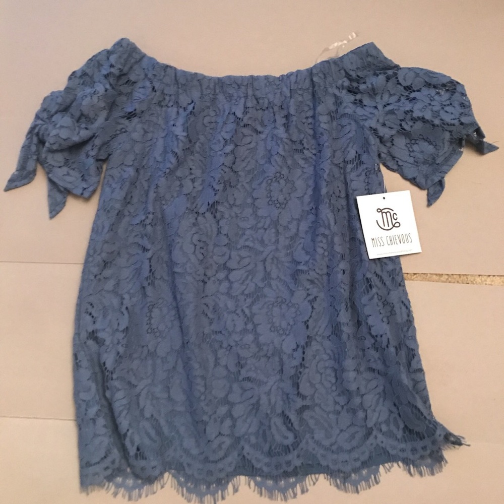 Blue laced off shoulder shirt