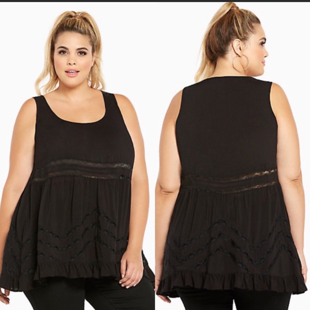 🌷Host Pick🌷NWT TORRID BLK CHLLS HLO RUFFLE TANK