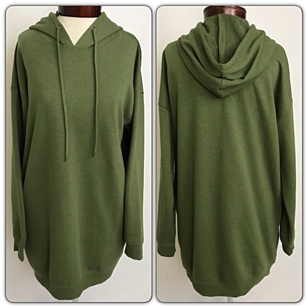 Olive Green Tunic Length Hoodie With Pockets Sold - Picture 4 of 4