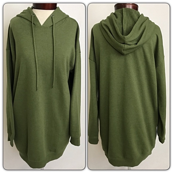 Olive Green Tunic Length Hoodie With Pockets Sold - Picture 4 of 4