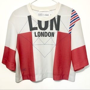 SURREAL BUT NICE Red/Cream LONDON Cropped Tee Sz M