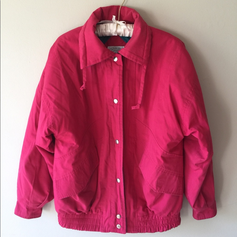 Vintage "Be In the Current Seen" pink teal jacket.