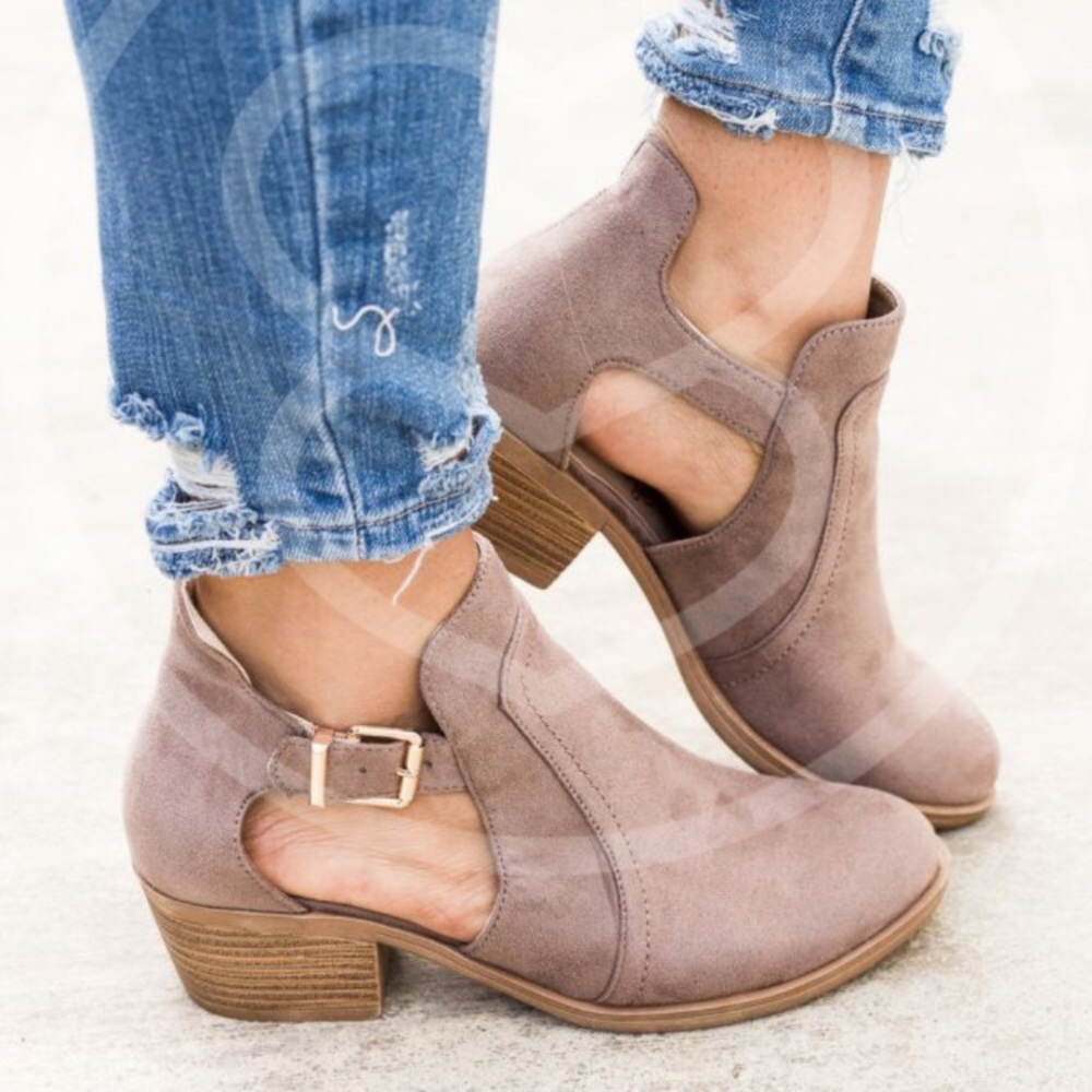 SOLD OUT - Cut Out Booties Vegan Suede in Taupe - Picture 3 of 8