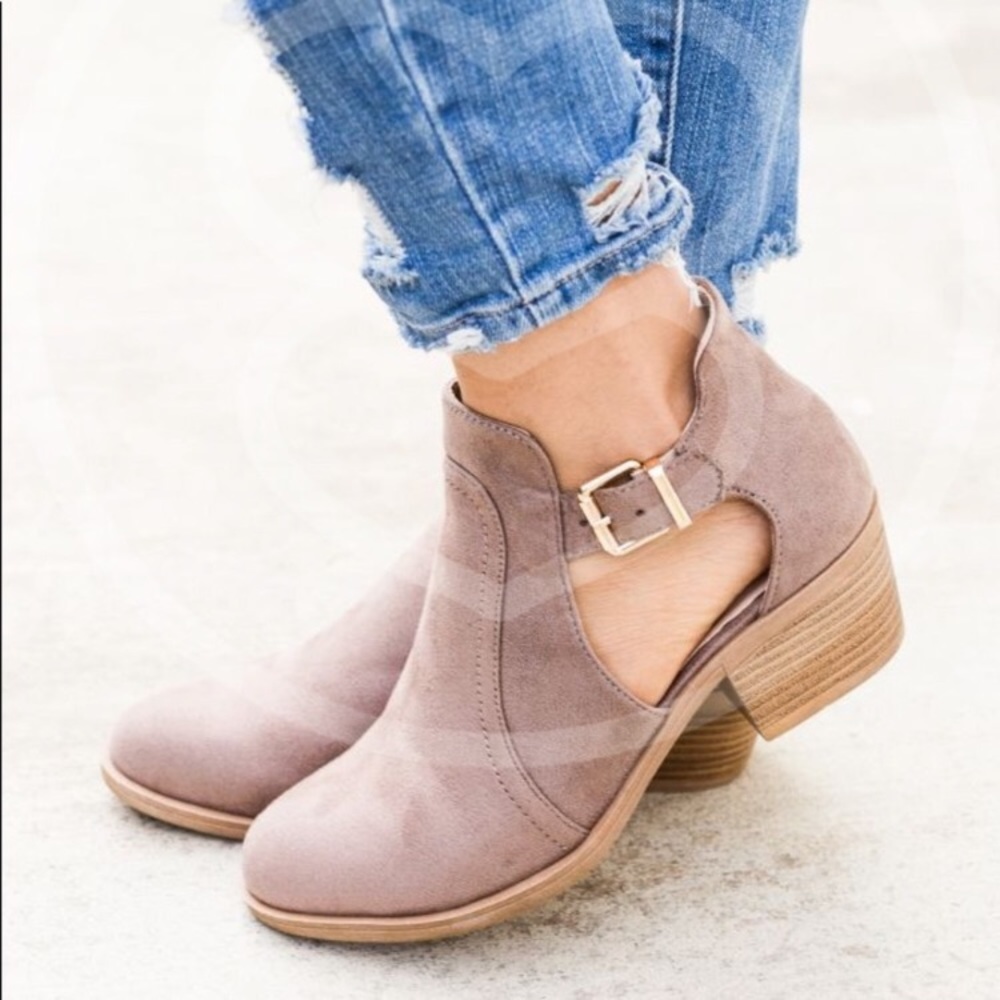 SOLD OUT - Cut Out Booties Vegan Suede in Taupe - Picture 5 of 8